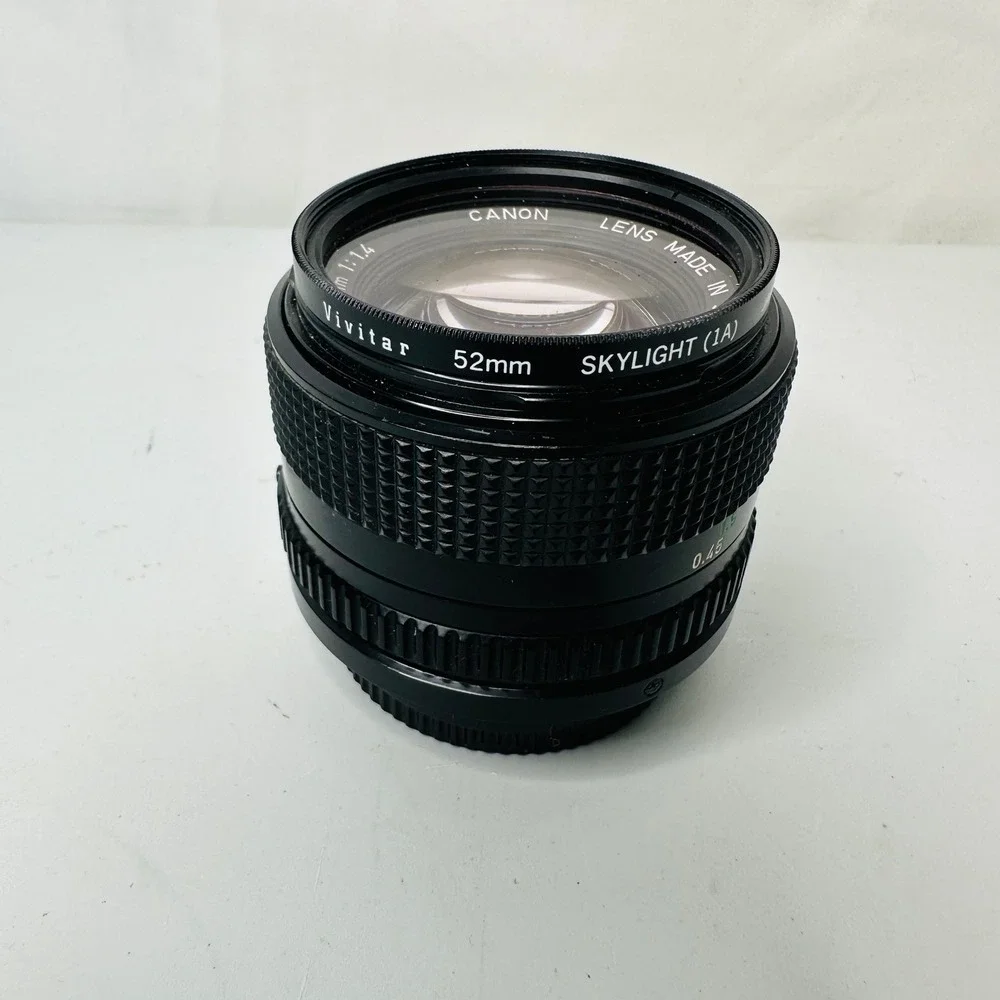 Canon FD 50mm 1:1.4 Prime Lens with Vivitar 52mm Skylight 1A Filter Japan W215